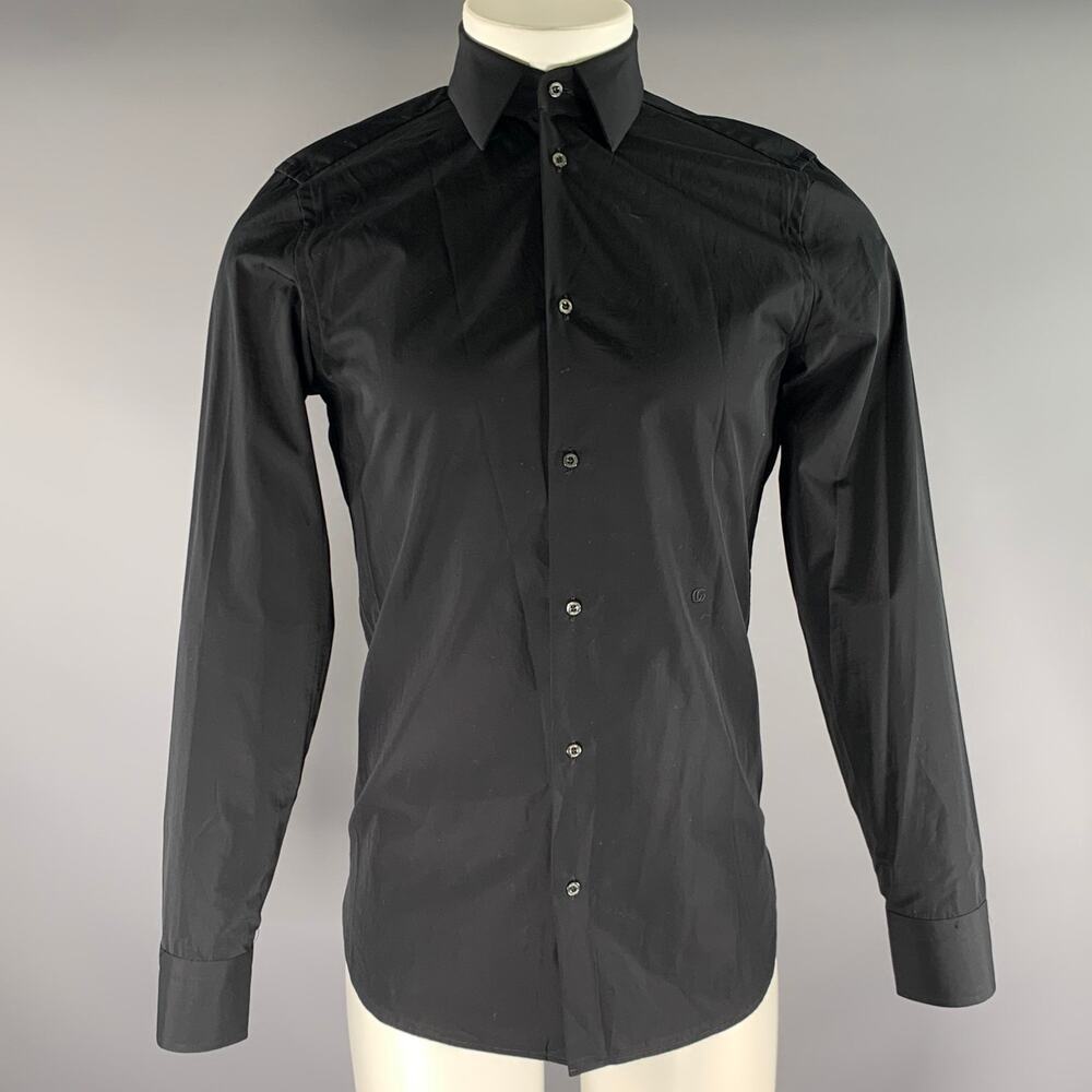 GUCCI SS 2023 Size S Black Cotton GG  Long Sleeve Dress  Shirt